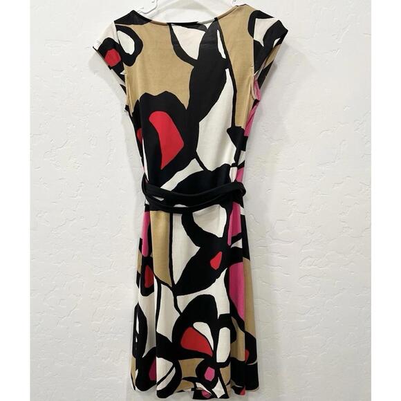Diane von Furstenberg Wrap Dress 8 Multicolor 100% Silk Cap Sleeve Abstract - Picture 2 of 3